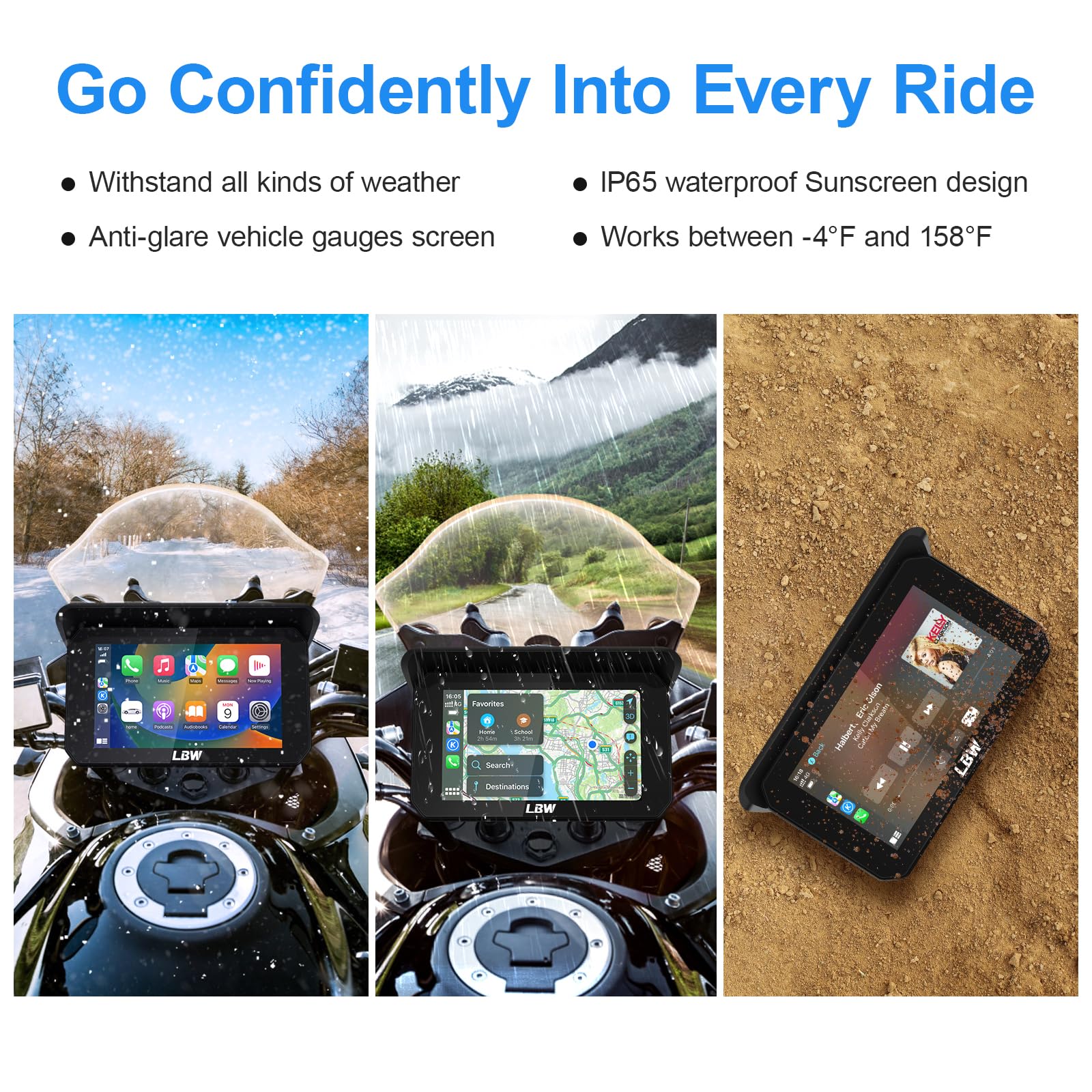 Lbw Professional Motorcycle Dash Cam, Wireless Apple Carplay, Android Auto, Tpms, Front & Rear Hd 1080P Camera (Imx307 Chip), Mo